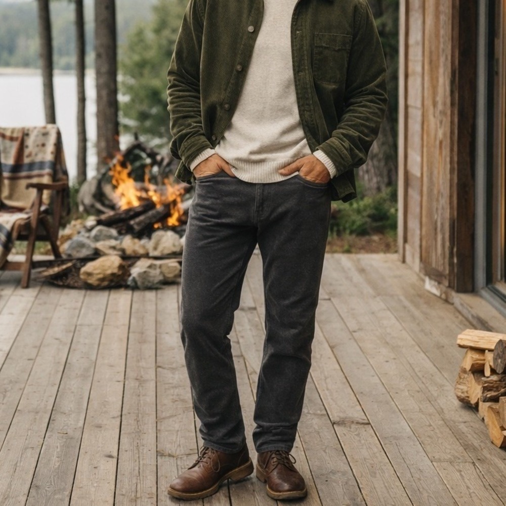 Faherty Stretch Terry Corduroy 5-Pocket Pants Washed Charcoal 30x34 $198